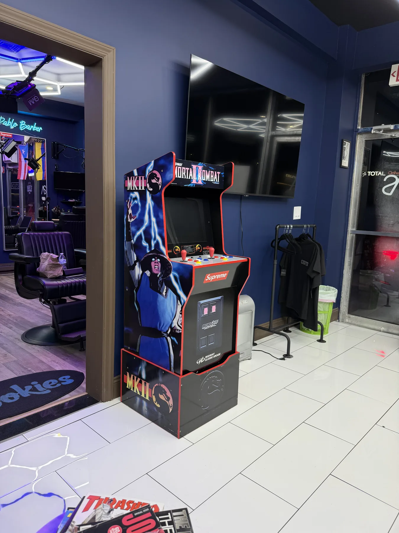 Supreme Mortal Kombat arcade machine in the studio